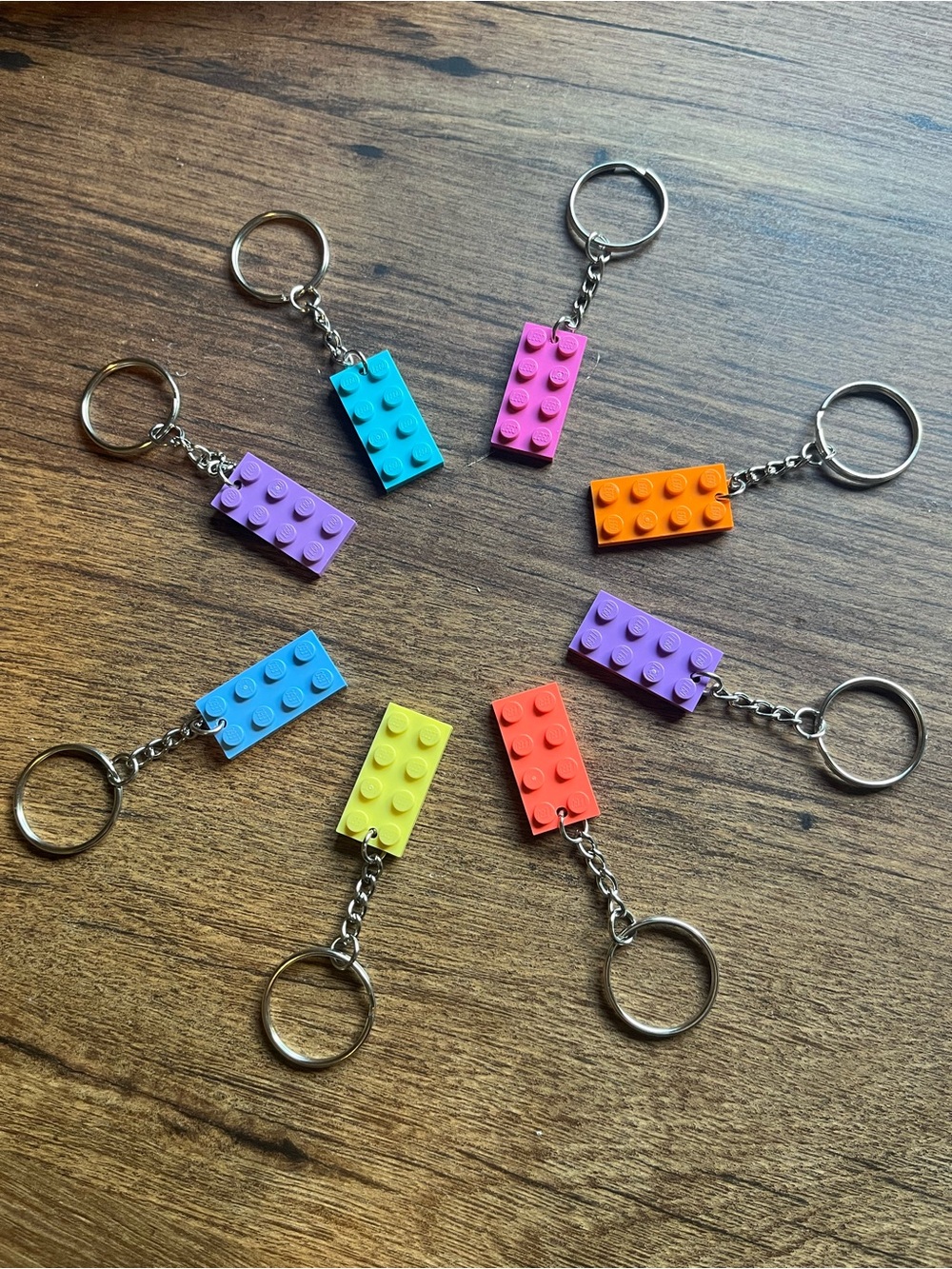 8 Lego Bright Brick Keychain Set - Handmade